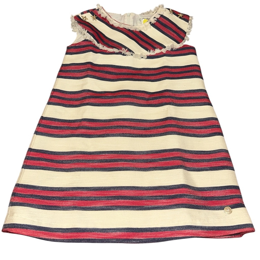 Pili Carrera Girls Red & Cream Striped Nautical Coastal Dress | Size 10